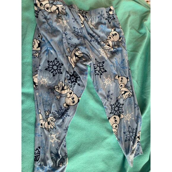 XL Light Blue, Dark Blue and White Olaf Snowflake Frozen Pajama Bottoms - Picture 6 of 9